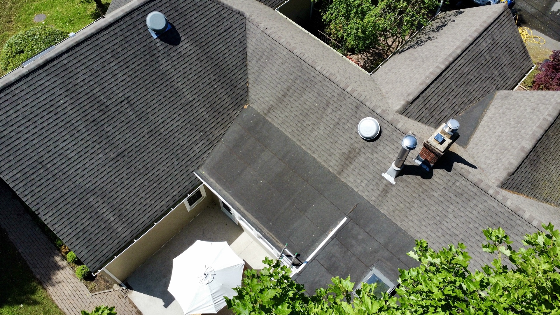 Example of dark algae streaks on a residential roof